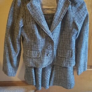 L.A. Design Fashion Gray Plaid Tweed Women's Skirt Suit 2 Piece Set Size M